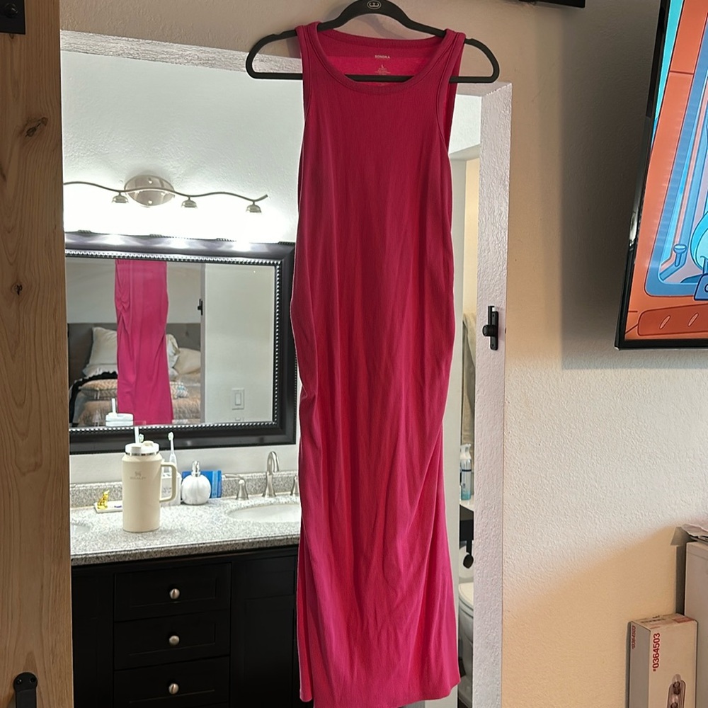 Large pink maternity dress